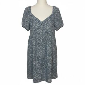 American Eagle Blue Floral Puff Sleeve Button Front Dress | Size M